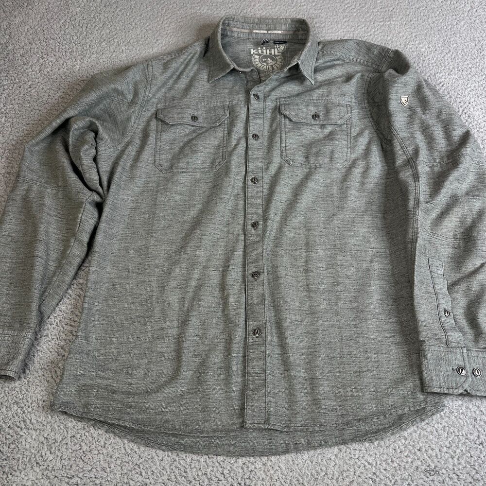 KUHL Shirt Mens Large Gray Shiftr 5 Panel Sleeve Linen Cotton Blend Hiking 21F